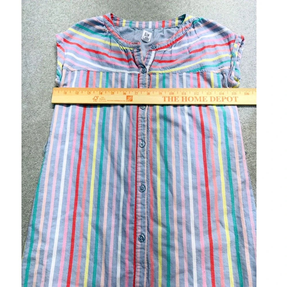 Gap Kids Shirt Dress Girls Size 8 Blue Rainbow Stripe Button Front Cap Sleeve